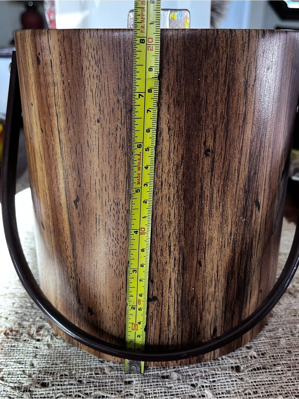 Vintage Morgan Designs Bucket Brigade Woodgrain Ice Bucket with Black Handle